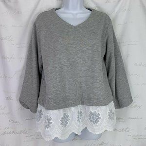 Stellah Lace Trim Sweatshirt Heather Grey Bubble S